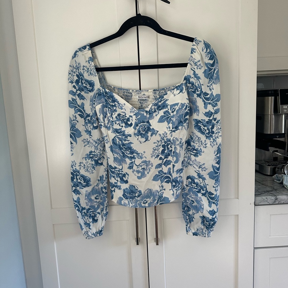 Floral Blue and White Women's Top